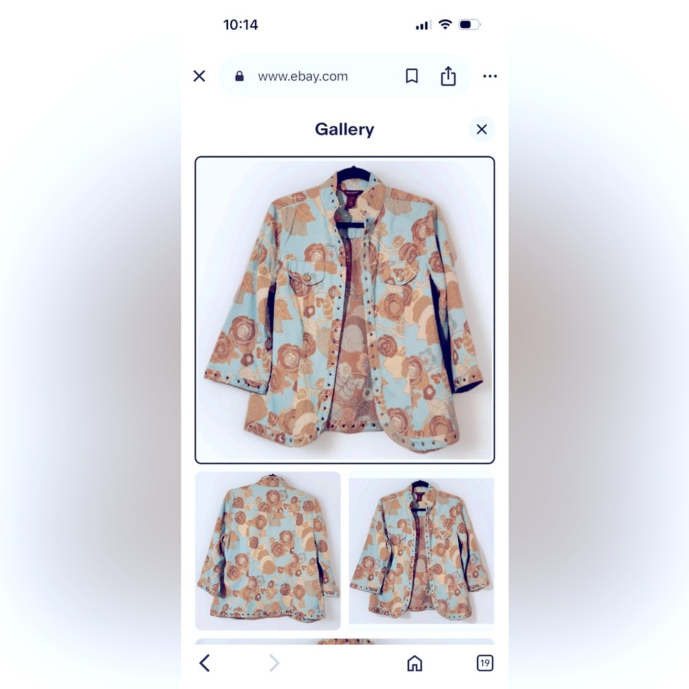Multiples Blue and Tan Floral Quilted Blazer